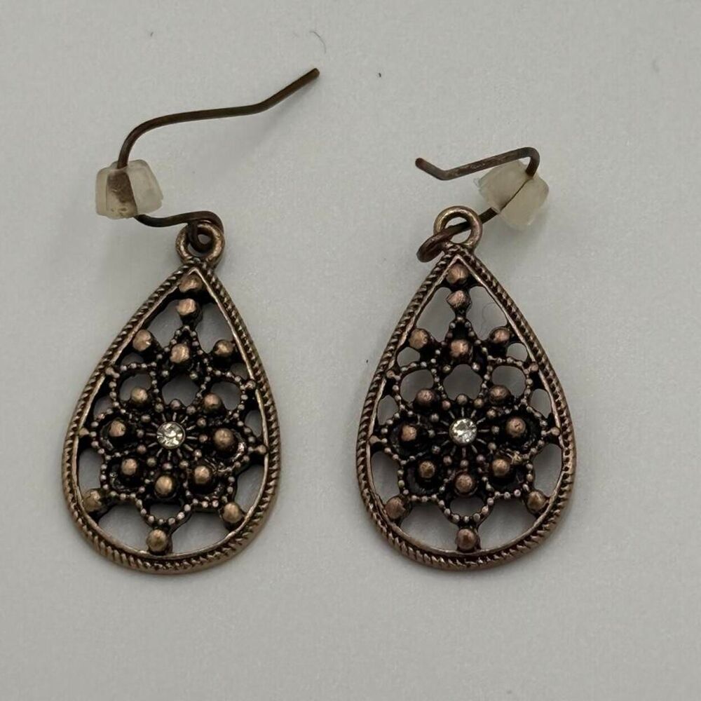 Antique Bronze Finish Filigree Teardrop Earrings